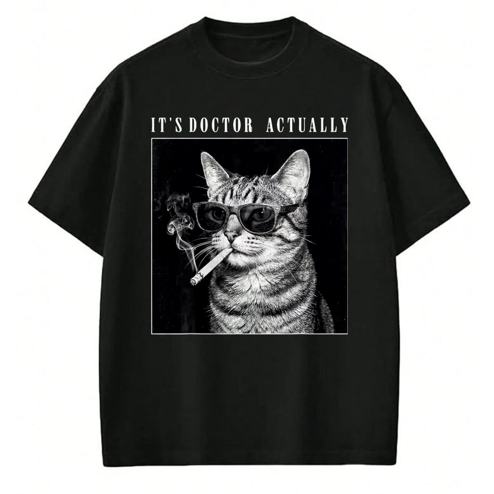Best Doctor Shirt, Funny Doctor UnisexT-Shirt/Hoodie/Sweatshirt HLT00 - It's Doctor Actually Cool Smoking Cat Funny Phd Graduation T-Shirt, Men, Black, 3X-Large