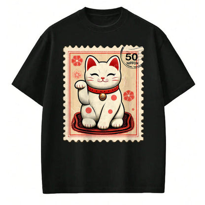 Cat Love Shirt, Funny Cat Lover Gift UnisexT-Shirt/Hoodie/Sweatshirt HLT00 - Maneki Neko Japanese Kawaii Lucky Cat Stamp Retro Aesthetic T-Shirt (1)