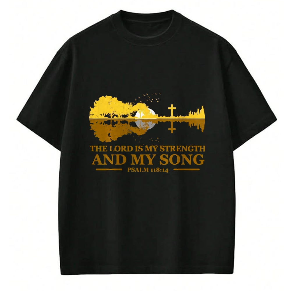 Guitar Lover Shirt, Funny Guitar UnisexT-Shirt/Hoodie/Sweatshirt HLT00 - The Lord is My Strength and My Song Christian Guitar Faith T-Shirt, Men, Black, 3X-Large