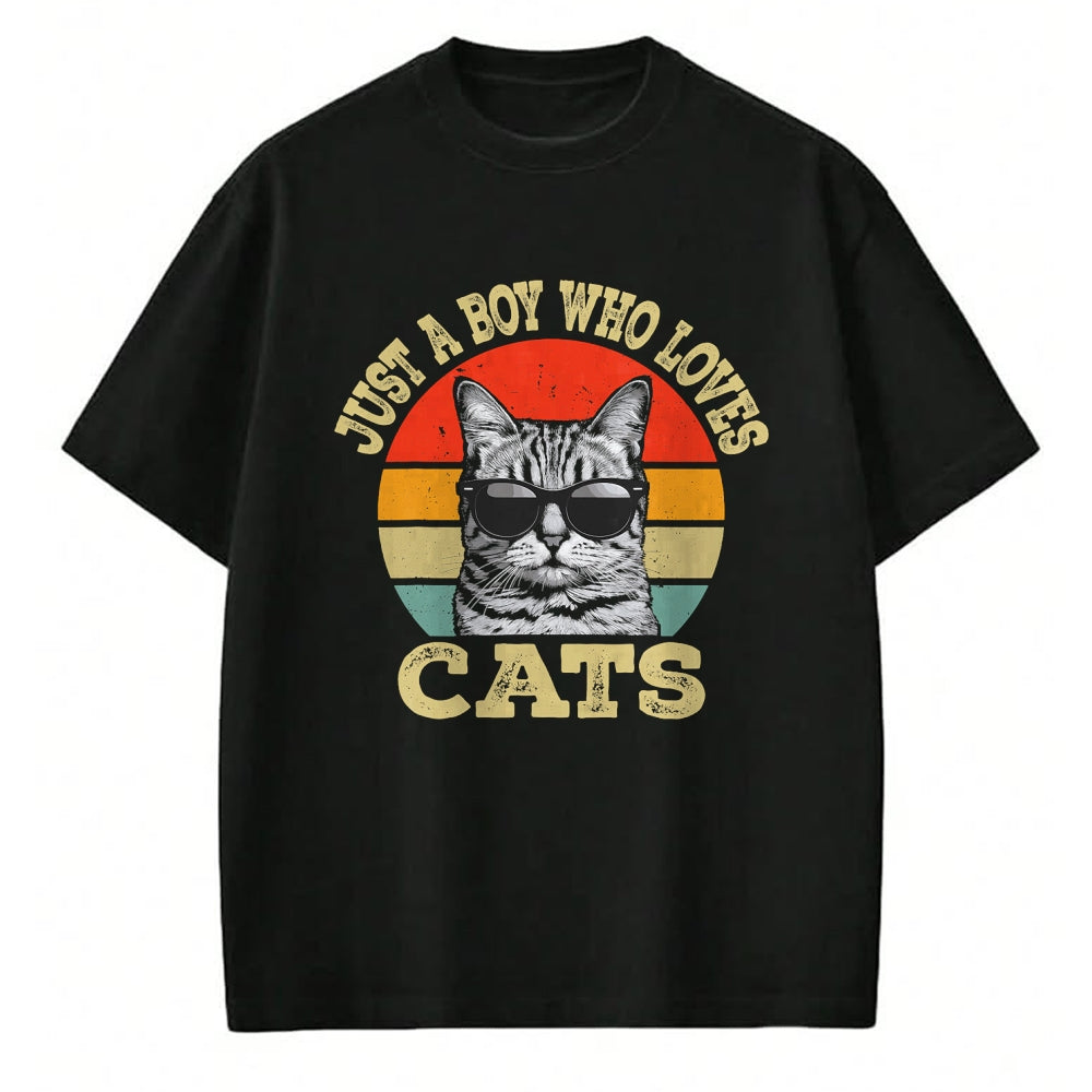 Cat Love Shirt, Funny Cat Lover Gift UnisexT-Shirt/Hoodie/Sweatshirt HLT00 - Vintage Just A Boy Who Loves Cats Boy Kid Cat Lover for Boys T-Shirt (1)
