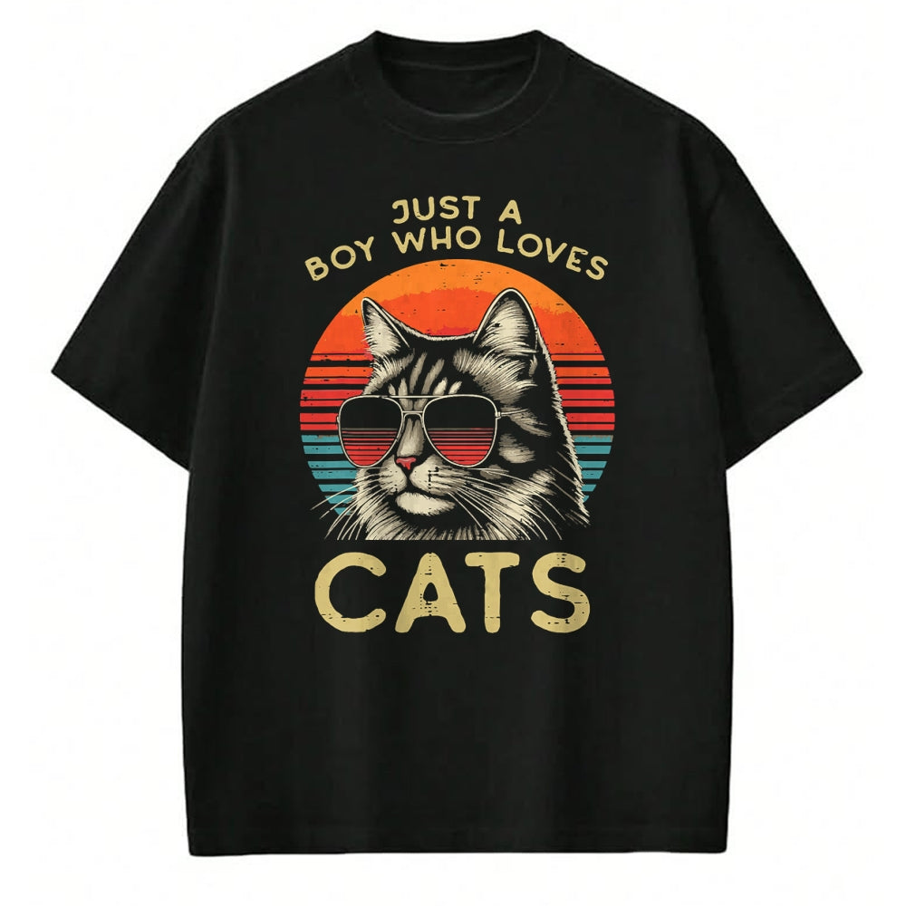 Cat Love Shirt, Funny Cat Lover Gift UnisexT-Shirt/Hoodie/Sweatshirt HLT00 - Just Boy Who Loves Cats Retro Kitten Kitty Boys Kids Men T-Shirt
