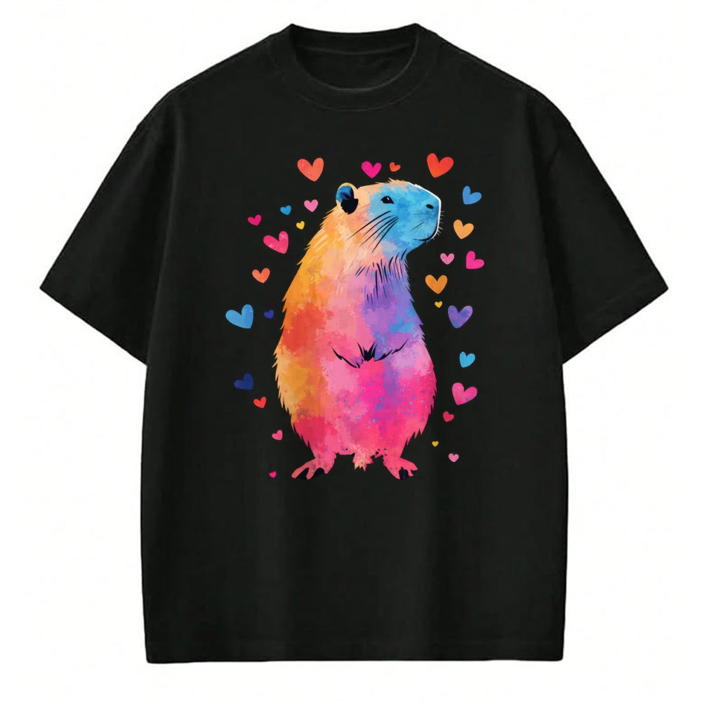 Cute Capybara Shirt, Funny Capybara Unisex T-Shirt/Hoodie/Sweatshirt HLT00 - Colorful Capybara Hearts Long Sleeve T-Shirt