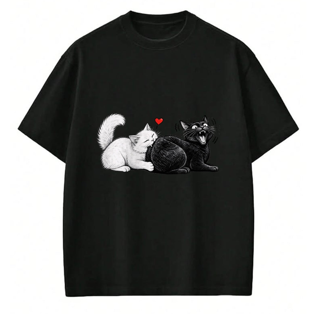 Cat Love Shirt, Funny Cat Lover Gift UnisexT-Shirt/Hoodie/Sweatshirt HLT00 - Funny Cat Couple Black White Cats Love Cat Biting Cat Butt T-Shirt