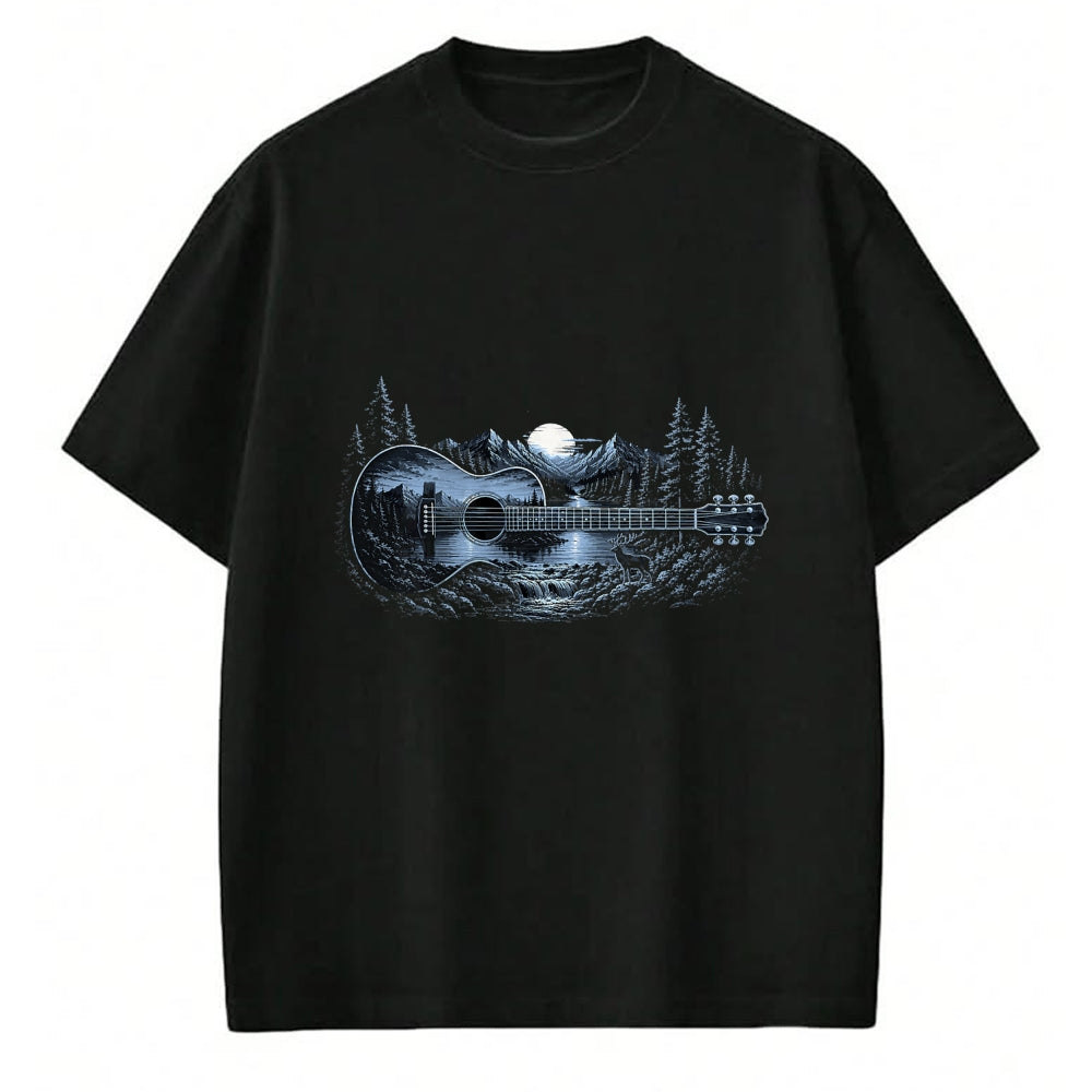 Guitar Lover Shirt, Funny Guitar UnisexT-Shirt/Hoodie/Sweatshirt HLT00 - Mountain Nature Scene Acoustic Guitar Men Women Guitarist T-Shirt