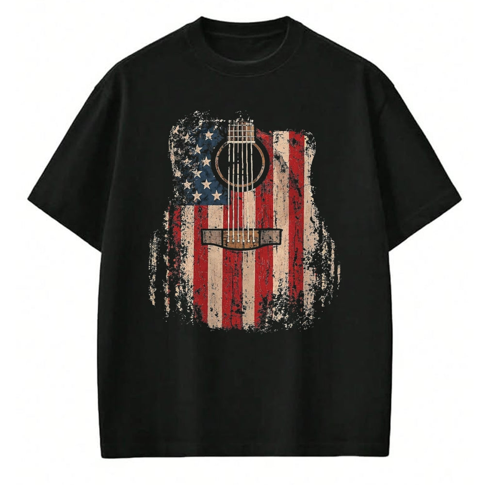 Guitar Lover Shirt, Funny Guitar UnisexT-Shirt/Hoodie/Sweatshirt HLT00 - Vintage USA American Flag Guitar Player Musician Guitarist T-Shirt, Men, Black, 3X-Large