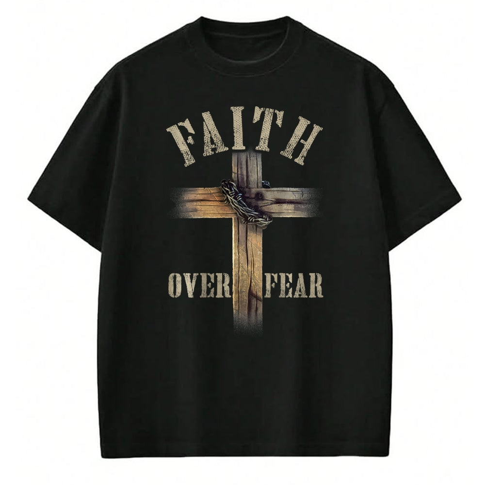 Christian Tee, Christian Faith Unisex T-Shirt/Hoodie/Sweatshirt HLT00 - Faith Over Fear American Christian Cross God Jesus (on back) T-Shirt