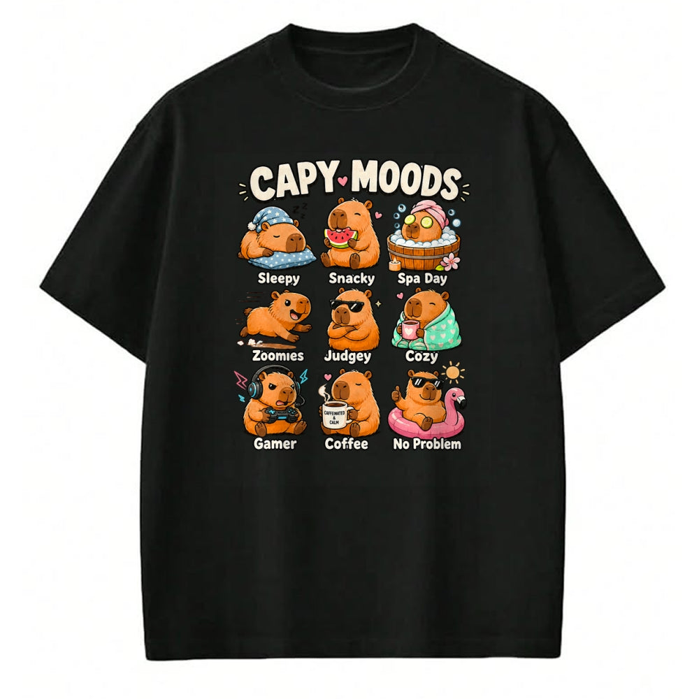 Cute Capybara Shirt, Funny Capybara Unisex T-Shirt/Hoodie/Sweatshirt HLT00 - Cute Capybara Moods Funny Animal Graphic Illustration T-Shirt