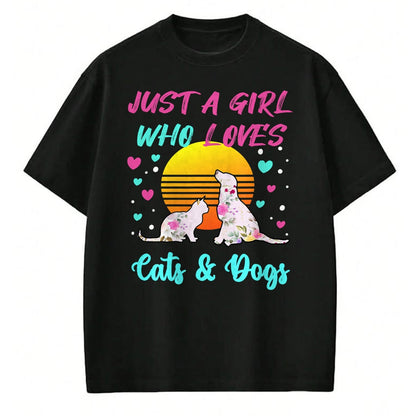 Cat Love Shirt, Funny Cat Lover Gift UnisexT-Shirt/Hoodie/Sweatshirt HLT00 - Just a Girl who Loves Cats and Dogs T-Shirt for Women T-Shirt (2)