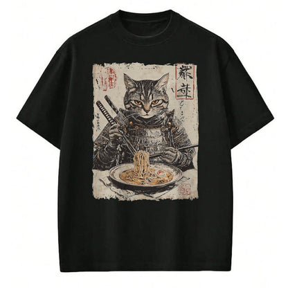 Cat Love Shirt, Funny Cat Lover Gift UnisexT-Shirt/Hoodie/Sweatshirt HLT00 - Samurai Cat Loves Ramen Funny Anime Japanese Artwork Samurai T-Shirt, Men, Black, X-Large