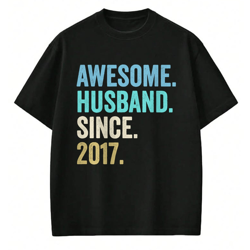 Best Wife Shirt, Wife and Husband Unisex T-Shirt/Hoodie/Sweatshirt HLT00 - Awesome Husband Since 2017 7th wedding anniversary 7 years T-Shirt (1)