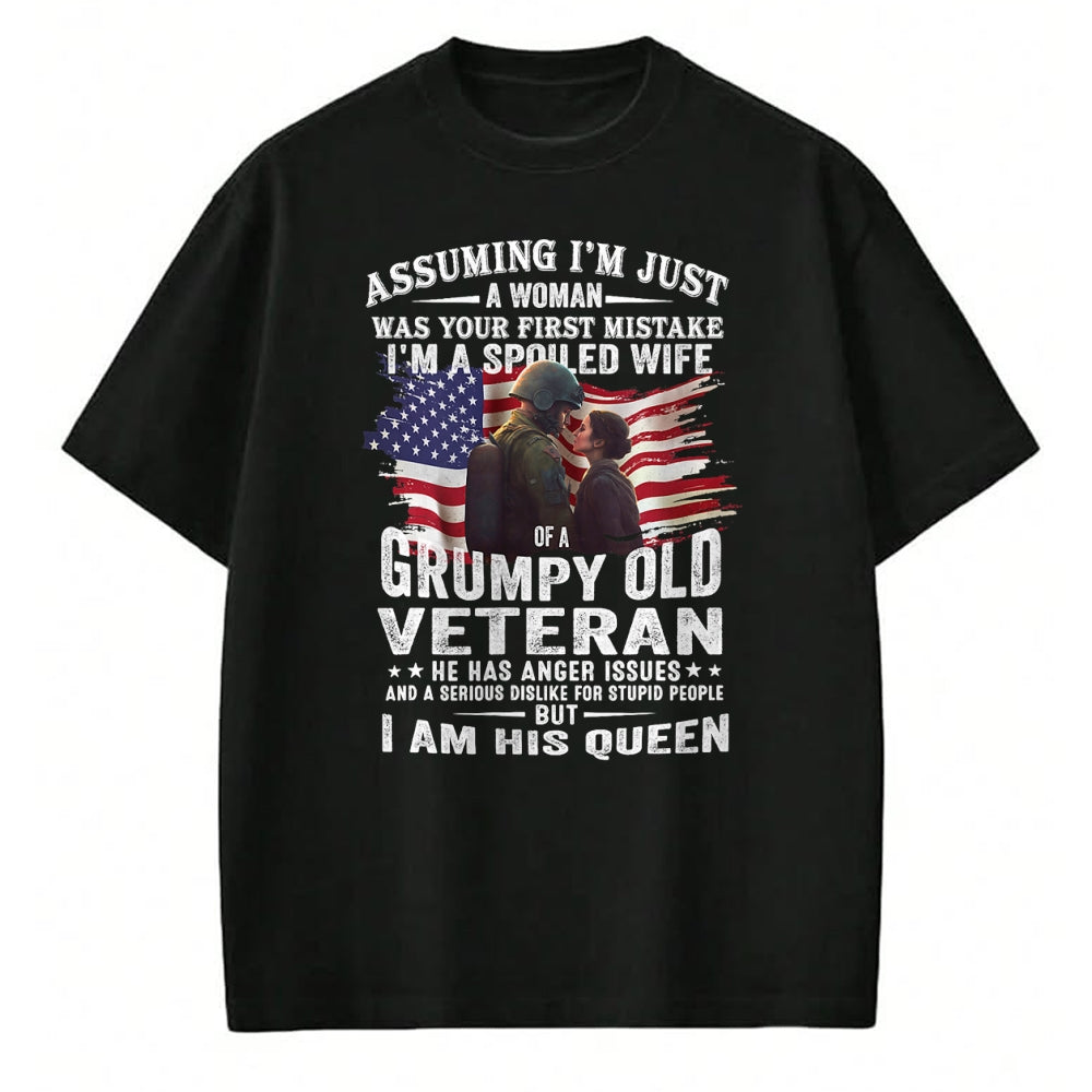 Best Wife Shirt, Wife and Husband Unisex T-Shirt/Hoodie/Sweatshirt HLT00 - Gift for wife T shirt, spoiled wife   Womens I'm A Spoiled Wife Of A Grumpy Old Veteran (On Back) V-