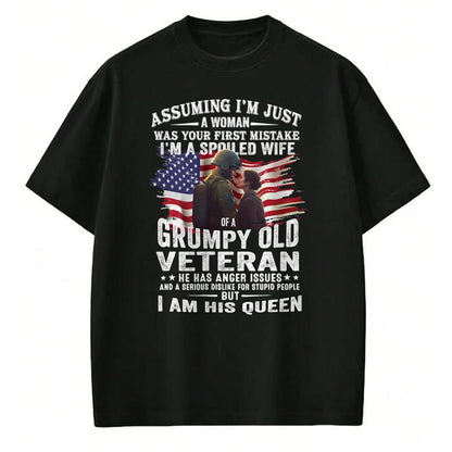 Best Wife Shirt, Wife and Husband Unisex T-Shirt/Hoodie/Sweatshirt HLT00 - Gift for wife T shirt, spoiled wife   Womens I'm A Spoiled Wife Of A Grumpy Old Veteran (On Back) V-