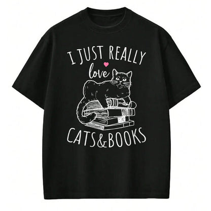 Cat Love Shirt, Funny Cat Lover Gift UnisexT-Shirt/Hoodie/Sweatshirt HLT00 - I Just Really Love Reading Books And Cats Funny Cat And book T-Shirt (1)