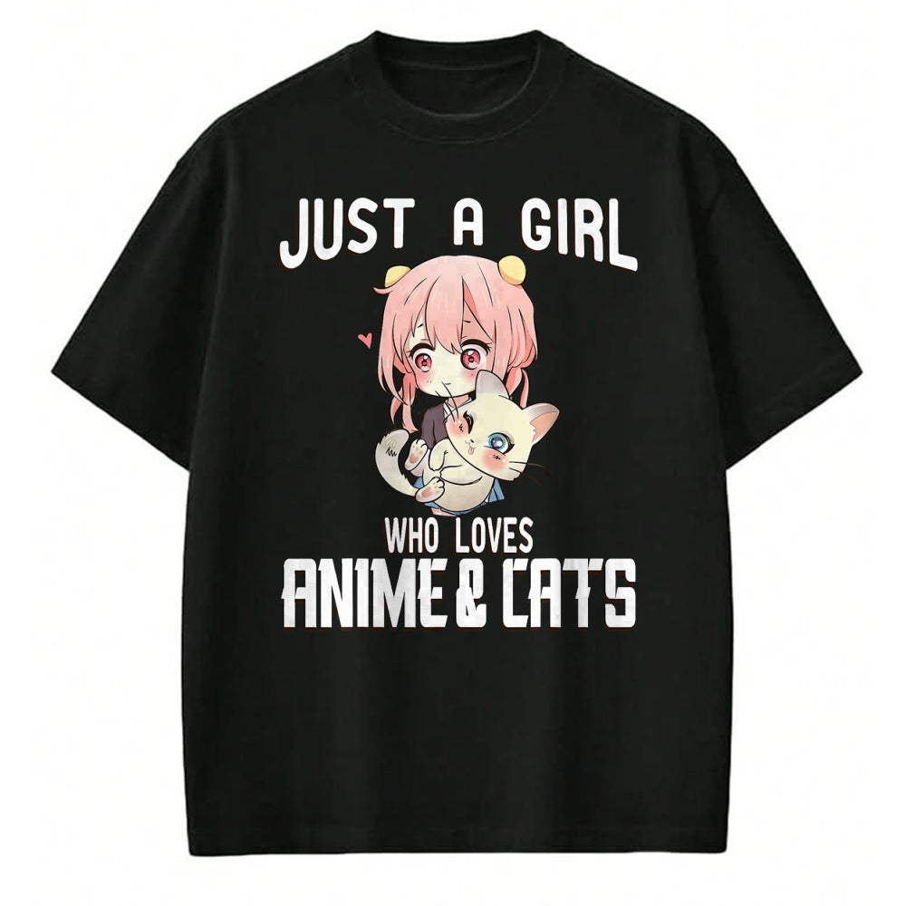Cat Love Shirt, Funny Cat Lover Gift UnisexT-Shirt/Hoodie/Sweatshirt HLT00 - Just a Girl who Loves Anime and Cats Lover for Teen T-Shirt