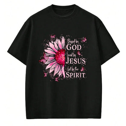 Christian Tee, Christian Faith Unisex T-Shirt/Hoodie/Sweatshirt HLT00 -  Blessed By God - Loved By Jesus Pink Sunflower T-Shirt