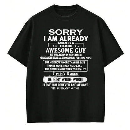 Best Wife Shirt, Wife and Husband Unisex T-Shirt/Hoodie/Sweatshirt HLT00 - I'm Taken By A Freaking Awesome Guy He Was Born In November T-Shirt (1)