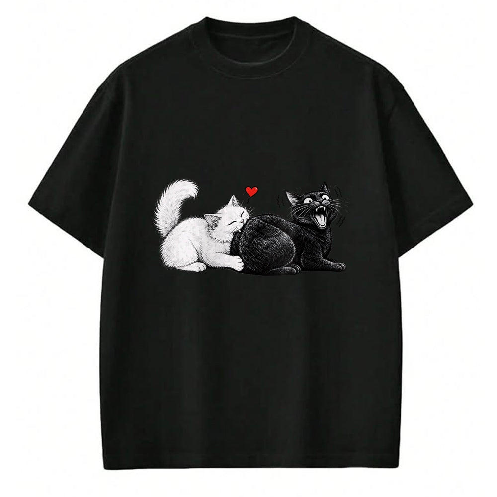 Cat Love Shirt, Funny Cat Lover Gift UnisexT-Shirt/Hoodie/Sweatshirt HLT00 - Women_s Funny Cat Couple Black White Cats Love Cat Biting Cat Butt V-Neck T-Shirt