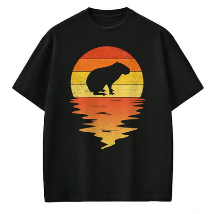 Cute Capybara Shirt, Funny Capybara Unisex T-Shirt/Hoodie/Sweatshirt HLT00 - Capybara shirt 70s vintage retro sunset Capybara T-Shirt
