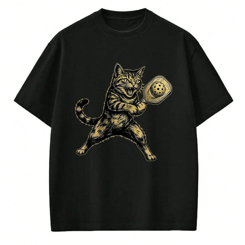 Funny Pickleball Shirt, Pickleball Lover Unisex T-Shirt/Hoodie/Sweatshirt HLT00 - Funny Cute Cat Playing Pickleball Vintage for Men Women Kids T-Shirt