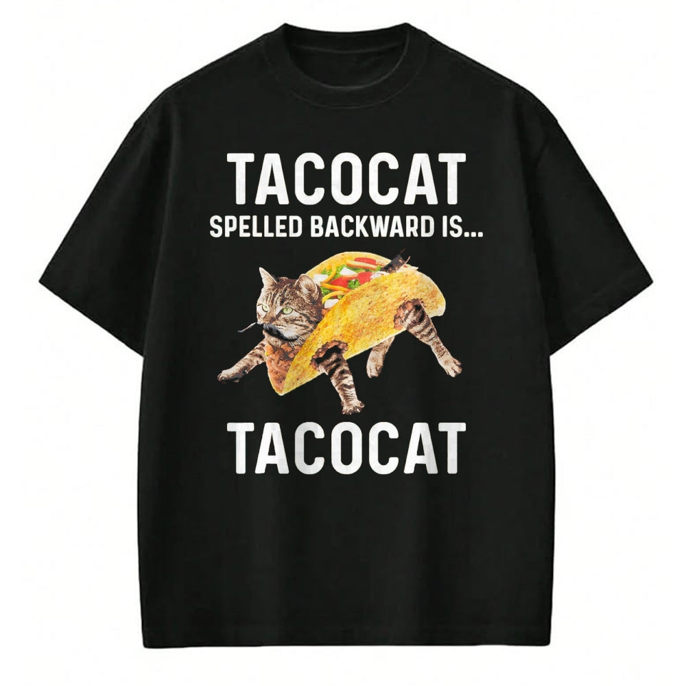 Cat Love Shirt, Funny Cat Lover Gift UnisexT-Shirt/Hoodie/Sweatshirt HLT00 - Tacocat Spelled Backward is Tacocat - Love Cat and Taco T-Shirt, Men, Black, Medium