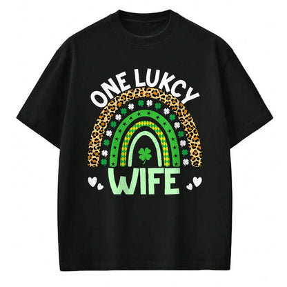 Best Wife Shirt, Wife and Husband Unisex T-Shirt/Hoodie/Sweatshirt HLT00 - Gift for wife T shirt, lucky wife   One Lucky Wife Leopard Rainbow Saint Patrick's Day T-Shirt (1)