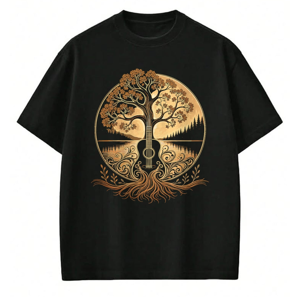 Guitar Lover Shirt, Funny Guitar UnisexT-Shirt/Hoodie/Sweatshirt HLT00 - Acoustic Guitar Tree by the Lake Roots Nature Music T-Shirt