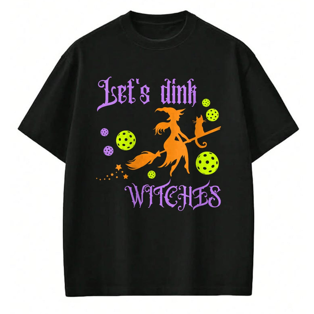 Funny Pickleball Shirt, Pickleball Lover Unisex T-Shirt/Hoodie/Sweatshirt HLT00 - Womens Halloween Pickleball Let's Dink Witches V-Neck T-Shirt