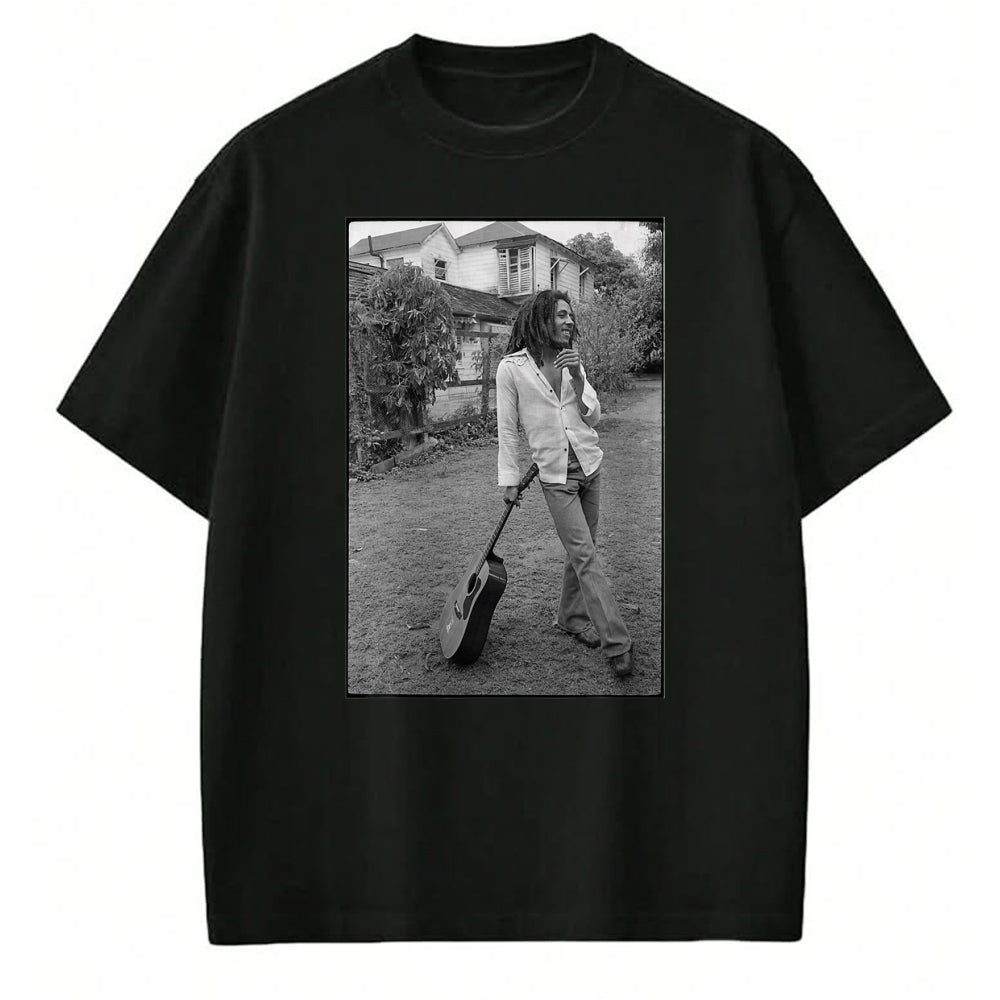 Guitar Lover Shirt, Funny Guitar UnisexT-Shirt/Hoodie/Sweatshirt HLT00 - Bob Marley x David Burnett Black & White Guitar Photo T-Shirt