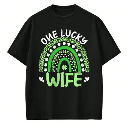 Best Wife Shirt, Wife and Husband Unisex T-Shirt/Hoodie/Sweatshirt HLT00 - Gift for wife T shirt, lucky wife   Womens One Lucky Wife Leopard Rainbow Clover St Patricks Day Tan
