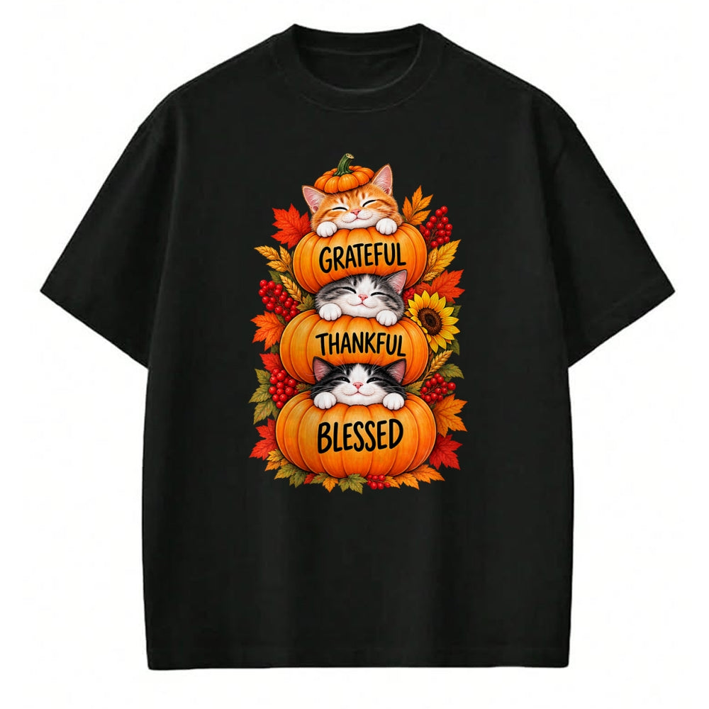 Best Thanksgiving Family Shirt , Funny Thanksgiving UnisexT-Shirt/Hoodie/Sweatshirt HLT00 - Grateful Thankful Blessed Cats Pumpkin Thanksgiving Fall T-Shirt