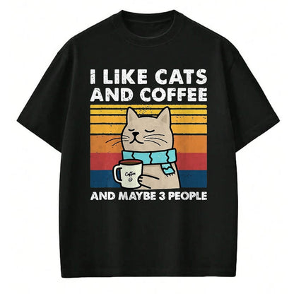 Cat Love Shirt, Funny Cat Lover Gift UnisexT-Shirt/Hoodie/Sweatshirt HLT00 - Funny Cats, I Like Cats and Coffee and Maybe 3 People T-Shirt, Men, Black, 3X-Large