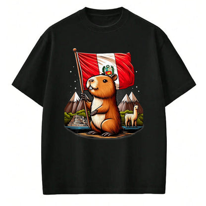 Cute Capybara Shirt, Funny Capybara Unisex T-Shirt/Hoodie/Sweatshirt HLT00 - Peruvian Capybara Peru Flag - Ronsoco Fiestas Patrias T-Shirt