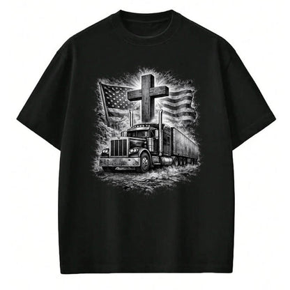 Best Truck Driver Life Shirt, Funny Trucker UnisexT-Shirt/Hoodie/Sweatshirt HLT00 - Trucker Patriotic American Flag Christian Cross Semi Truck T-Shirt