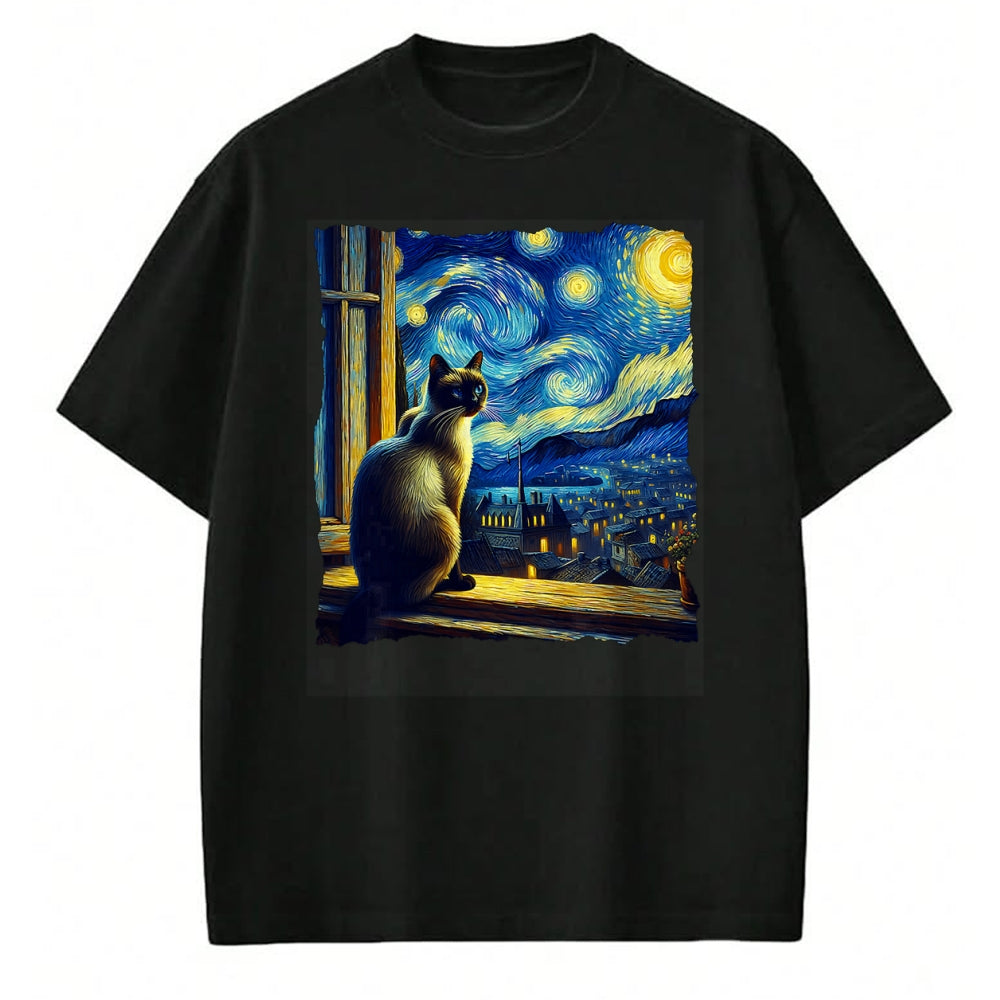 Cat Love Shirt, Funny Cat Lover Gift UnisexT-Shirt/Hoodie/Sweatshirt HLT00 - Cat Siamese Cat Starry Night Siamese T-Shirt (1)