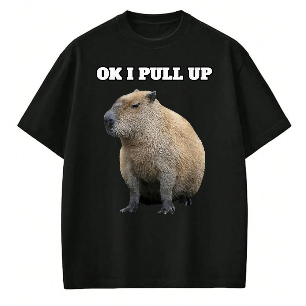 Cute Capybara Shirt, Funny Capybara Unisex T-Shirt/Hoodie/Sweatshirt HLT00 - Ok I Pull Up Capybara T-Shirt, Men, Black, Small