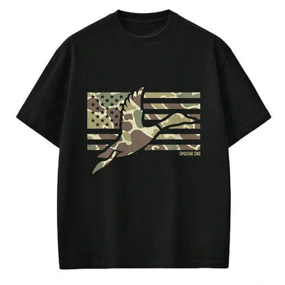 Funny Hunting Shirt, Gift For Hunting Lover Unisex T-Shirt/Hoodie/Sweatshirt HLT00 - Camo Patriotic Mallard Duck Camouflage Flying Duck Hunting T-Shirt