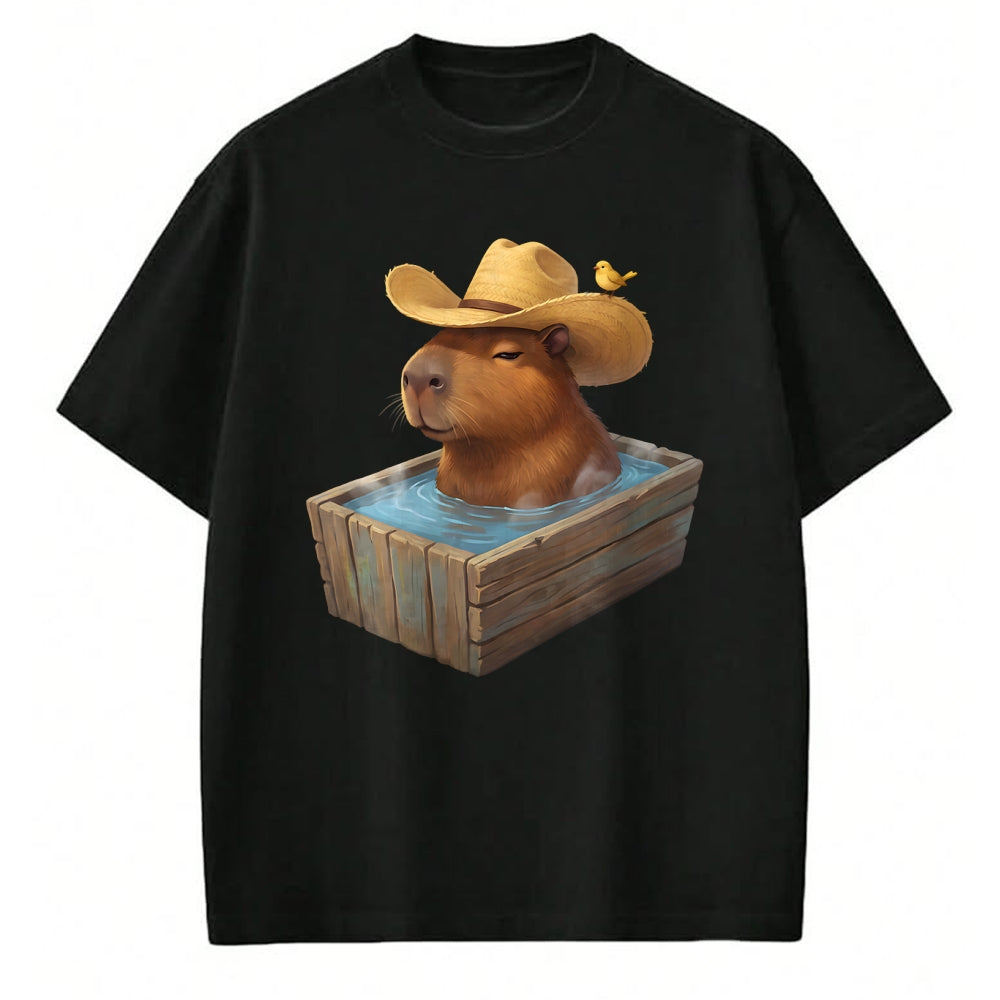 Cute Capybara Shirt, Funny Capybara Unisex T-Shirt/Hoodie/Sweatshirt HLT00 - Cute Capybara Wearing Cowboy Hat in Bathtub Funny Western T-Shirt