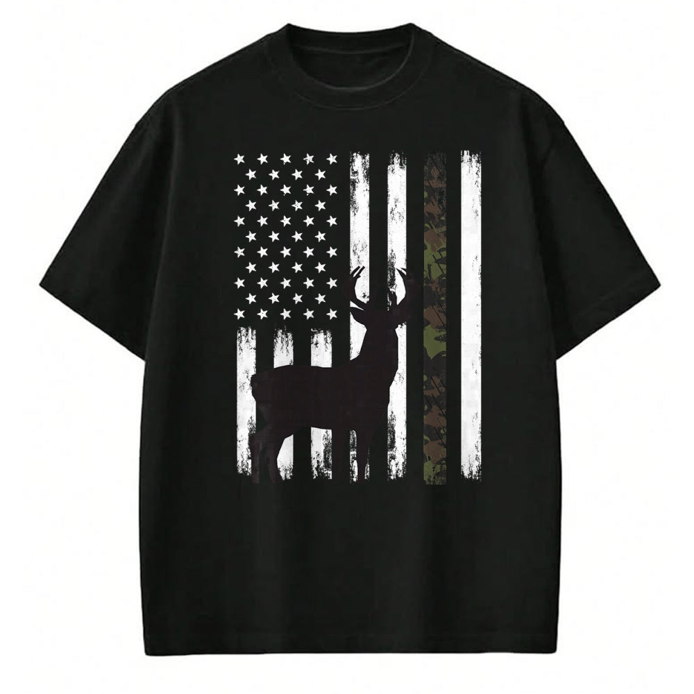Funny Hunting Shirt, Gift For Hunting Lover Unisex T-Shirt/Hoodie/Sweatshirt HLT00 - Whitetail Deer Hunting Hunter Buck Camo American Flag USA T-Shirt