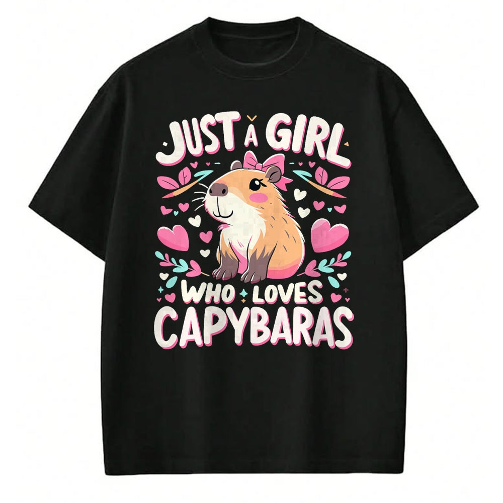 Cute Capybara Shirt, Funny Capybara Unisex T-Shirt/Hoodie/Sweatshirt HLT00 - Just a Girl who Loves Capybaras T-Shirt (5)