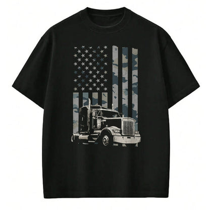 Best Truck Driver Life Shirt, Funny Trucker UnisexT-Shirt/Hoodie/Sweatshirt HLT00 - Trucker American Flag Trucking (Design on Back) Long Sleeve T-Shirt