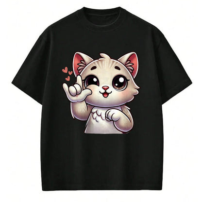 Cat Love Shirt, Funny Cat Lover Gift UnisexT-Shirt/Hoodie/Sweatshirt HLT00 - Kitten Cute Cat Making Love You Hand Sign Language ASL T-Shirt