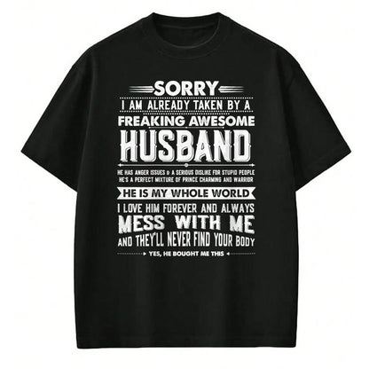 Best Wife Shirt, Wife and Husband Unisex T-Shirt/Hoodie/Sweatshirt HLT00 - Taken by a Freaking Awesome Husband Funny Wife T-Shirt (1)