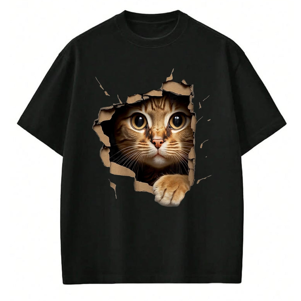Cat Love Shirt, Funny Cat Lover Gift UnisexT-Shirt/Hoodie/Sweatshirt HLT00 - Cute Kitten Looks from Torn Fabric - Cats T-Shirt, Men, Olive Green, X-Large