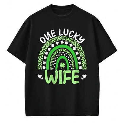 Best Wife Shirt, Wife and Husband Unisex T-Shirt/Hoodie/Sweatshirt HLT00 - Gift for wife T shirt, lucky wife   One Lucky Wife Leopard Rainbow Clover St Patricks Day T-Shirt