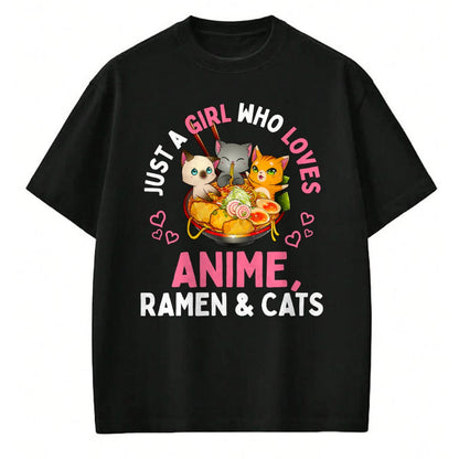 Cat Love Shirt, Funny Cat Lover Gift UnisexT-Shirt/Hoodie/Sweatshirt HLT00 - Just a Girl Who Loves Anime Ramen and Cats Kawaii Manga Gift Long Sleeve T-Shirt