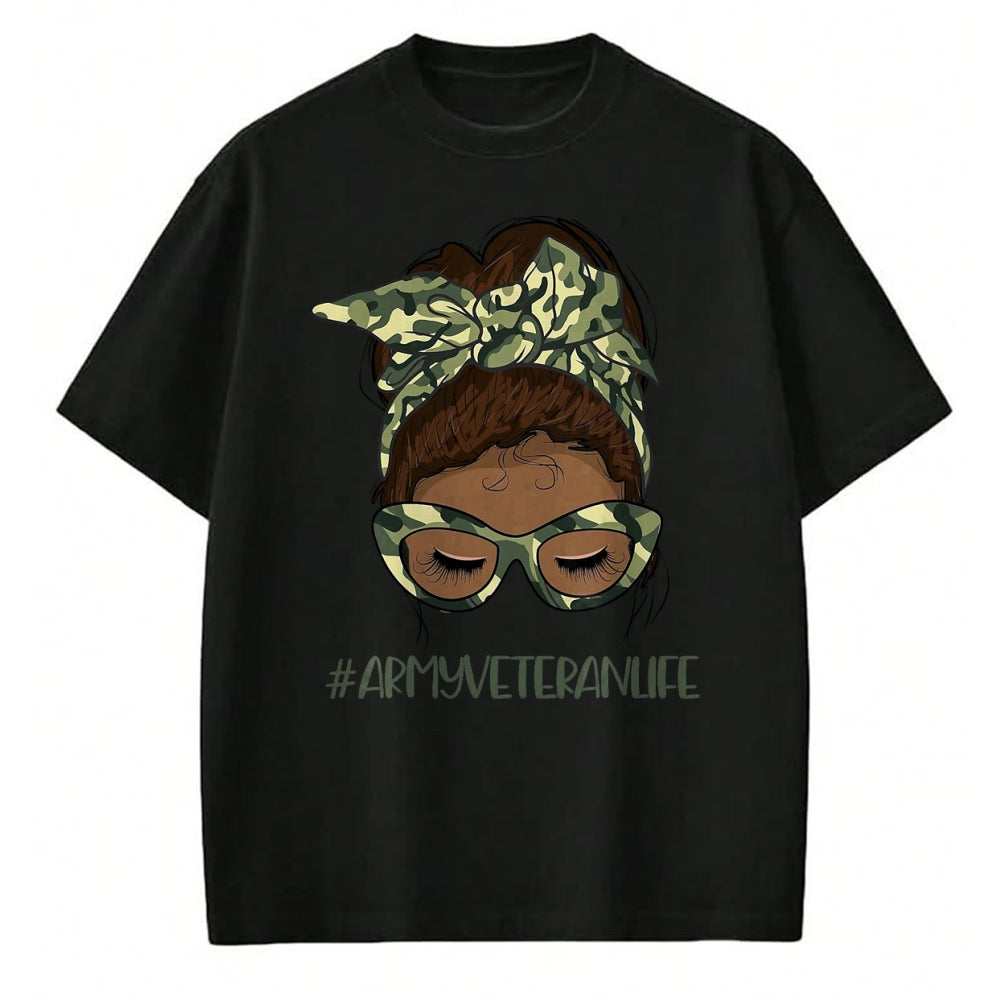 Proud Veteran Shirt, Funny Veteran UnisexT-Shirt/Hoodie/Sweatshirt HLT00 - African American Army Veteran Female Afro Melanin Girl T-Shirt, Men, Black, 3X-Large