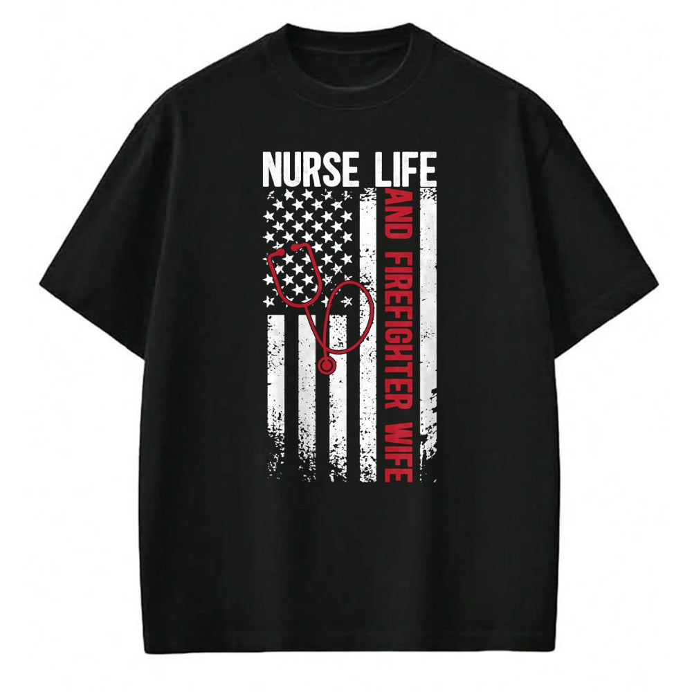 Funny Nurse Shirt, Nurse Unisex T-Shirt/Hoodie/Sweatshirt HLT00 - Nurse Life And Firefighter Wife Nurse Fire Wife Nurse Long Sleeve T-Shirt