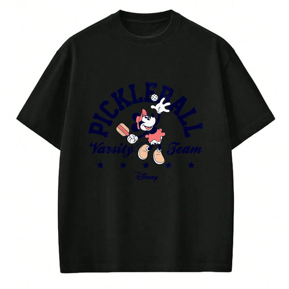 Funny Pickleball Shirt, Pickleball Lover Unisex T-Shirt/Hoodie/Sweatshirt HLT00 - Minnie Mouse - Pickleball Serve Varsity Team T-Shirt