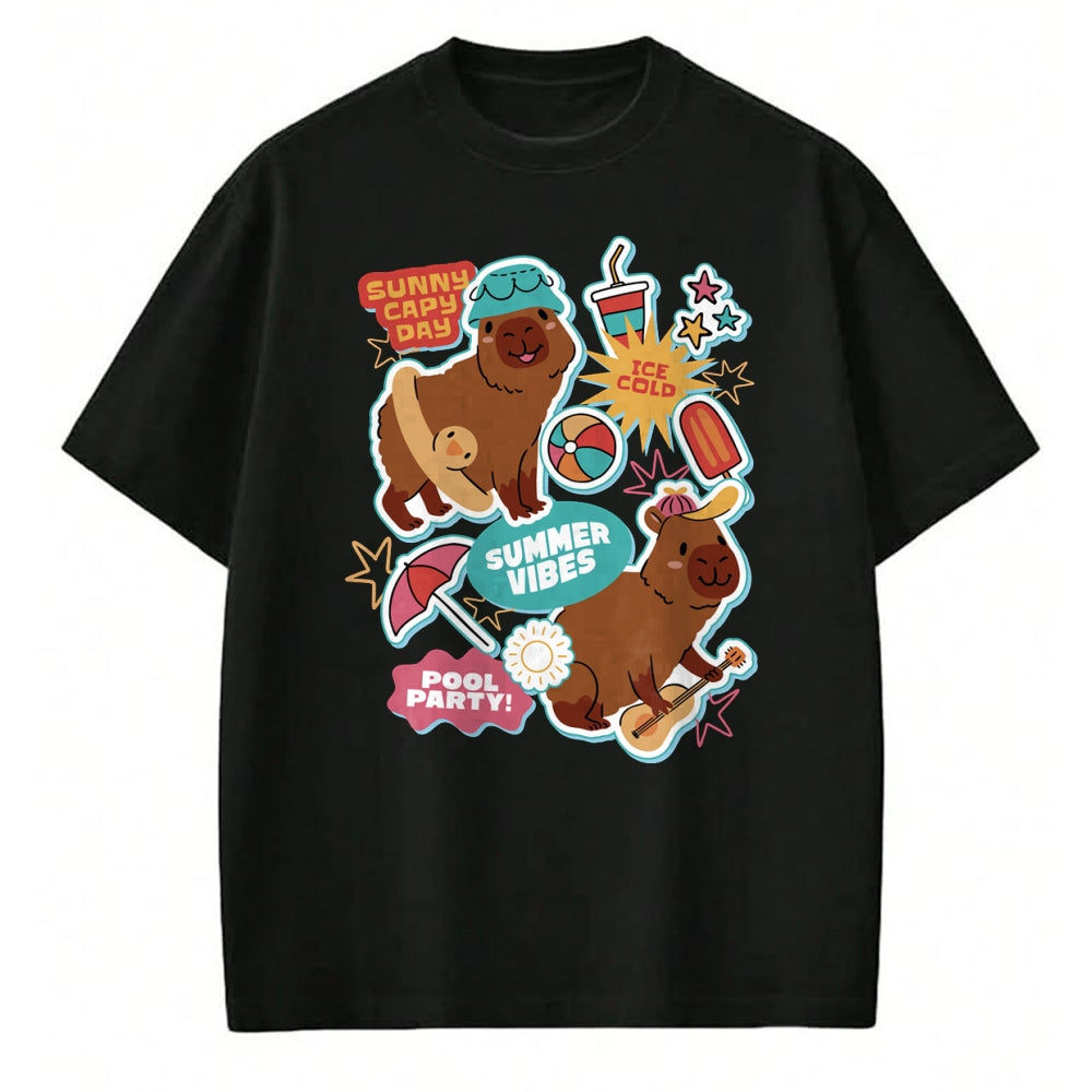 Cute Capybara Shirt, Funny Capybara Unisex T-Shirt/Hoodie/Sweatshirt HLT00 - Summer Capybaras Long Sleeve T-Shirt