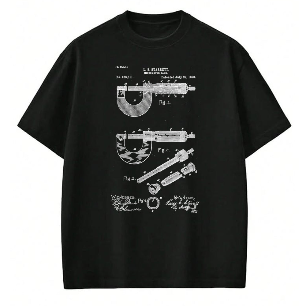 Best Mechanic Life Shirt, Funny Mechanic UnisexT-Shirt/Hoodie/Sweatshirt HLT00 - Mechanical Engineer Art Black Vintage Patent Micrometer Gage T-Shirt - Men's Small